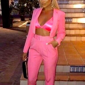 Pink high waisted trending pants trousers